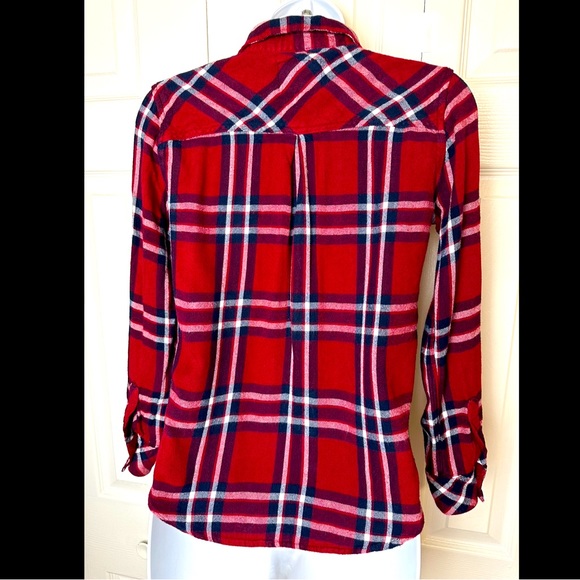 RAILS Hunter Plaid Button Down Shirt Top Blouse Carmine Red White Navy Blue - Picture 8 of 13